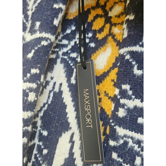 MAXSPORT Sweater Coat Med Navy Gold Floral Nordic Scandinavian Open Front Thick - Picture 6 of 7
